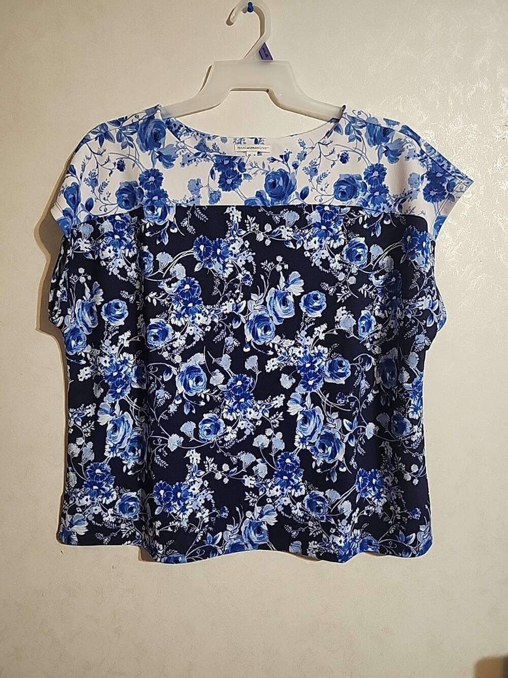 Isaac Mizrahi Live! Womans Blouse Cap Sleeve sz 1X Navy Blue Floral